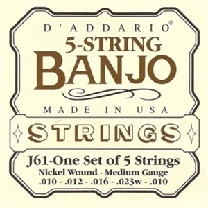D'addario J61 Medium Gauge 5 String Nickel Wound Banjo Strings