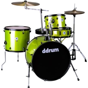 Ddrum D2Rock 4-Piece Drum Set with Cymbals and Black Hardware in a Lime Sparkle Finish