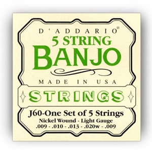 D'addario J60 Light Gauge 5 String Nickel Would Banjo Strings