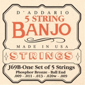D'addario EJ69B Light Gauge Phospher Bronze 5 String Ball End Banjo Strings