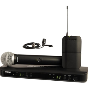 Shure Dual Channel Combo Wireless System with CVL Lavalier and PG58 Handheld Microphone