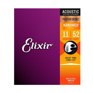 Elixir Phosphor Bronze Custom Light Acoustic Guitar Strings w/Nanoweb Coating 11-52