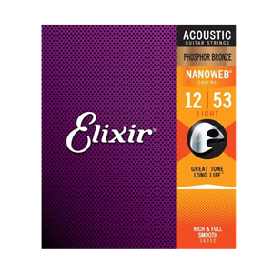 Elixir Phosphor Bronze Light Acoustic Guitar Strings w/Nanoweb Coating 12-53