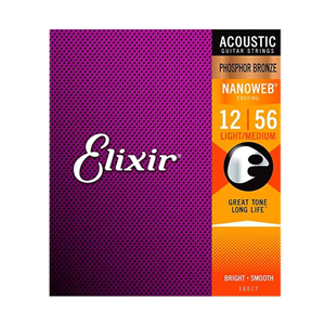 Elixir Phosphor Bronze Light/Medium Acoustic Guitar Strings w/Nanoweb Coating 12-56