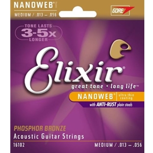 Elixir Medium Gauge Nanoweb Phospher Bronze Guitar Strings
